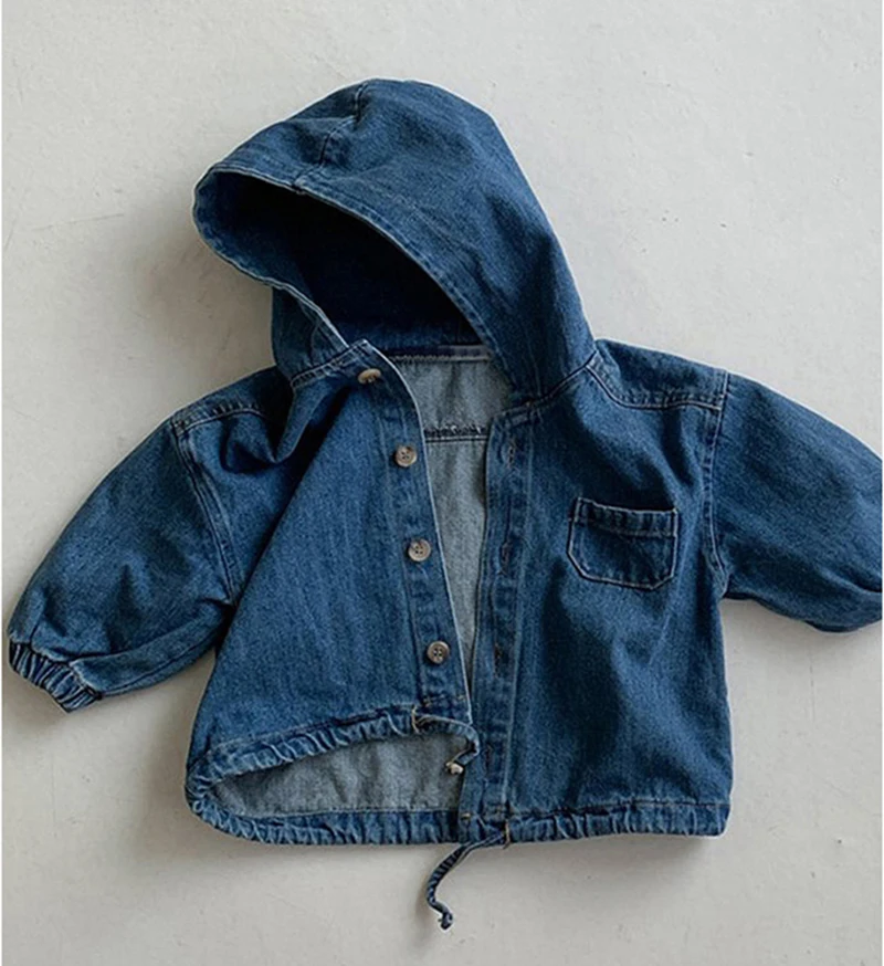 Children's New Spring And Autumn Cardigan Simple Fashion Hooded Closure Denim Corduroy Solid Color Casual Coat