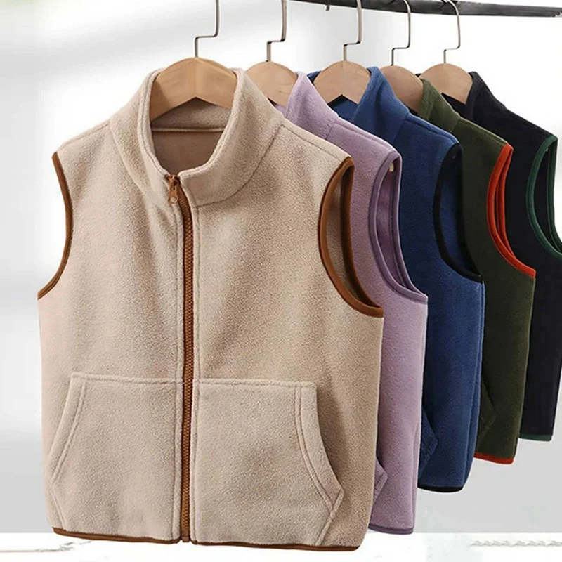 سترة أطفال مبطنة بالقطيفة للأولاد والبنات سترة حرارية بدون أكمام سترة شتوية مبطنة دافئة للأنشطة الخريفية والخارجية