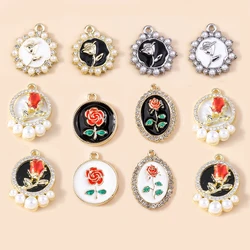 Leslie 4pcs Luxurious Vintage Pearl Crystal Rose Charms for diy Jewelry Making Handmade Statement Earrings Necklace Pendants