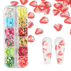 Mix 12 Various Shape Thin Fimo Fruit Slices Soft Clay Strawberry Lemon Paster Nail Art Paillette Stickers Decals Manicure Charms