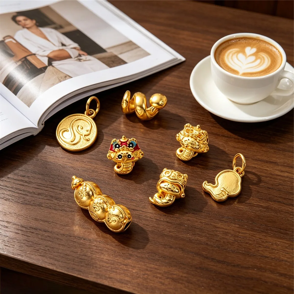 Cartoon Snake Zodiac Tag Through Hole Spacer Charms Pendant Vietnam Gold Plated For DIY Bracelet Necklace Jewelry Accessories