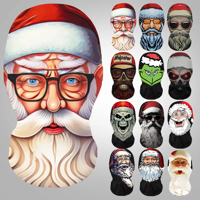 

Fashion New Man Women Christmas Santa Claus Hood Cartoon Series Spoof Full Face Mask Digital Printing Full Hooded Hooded