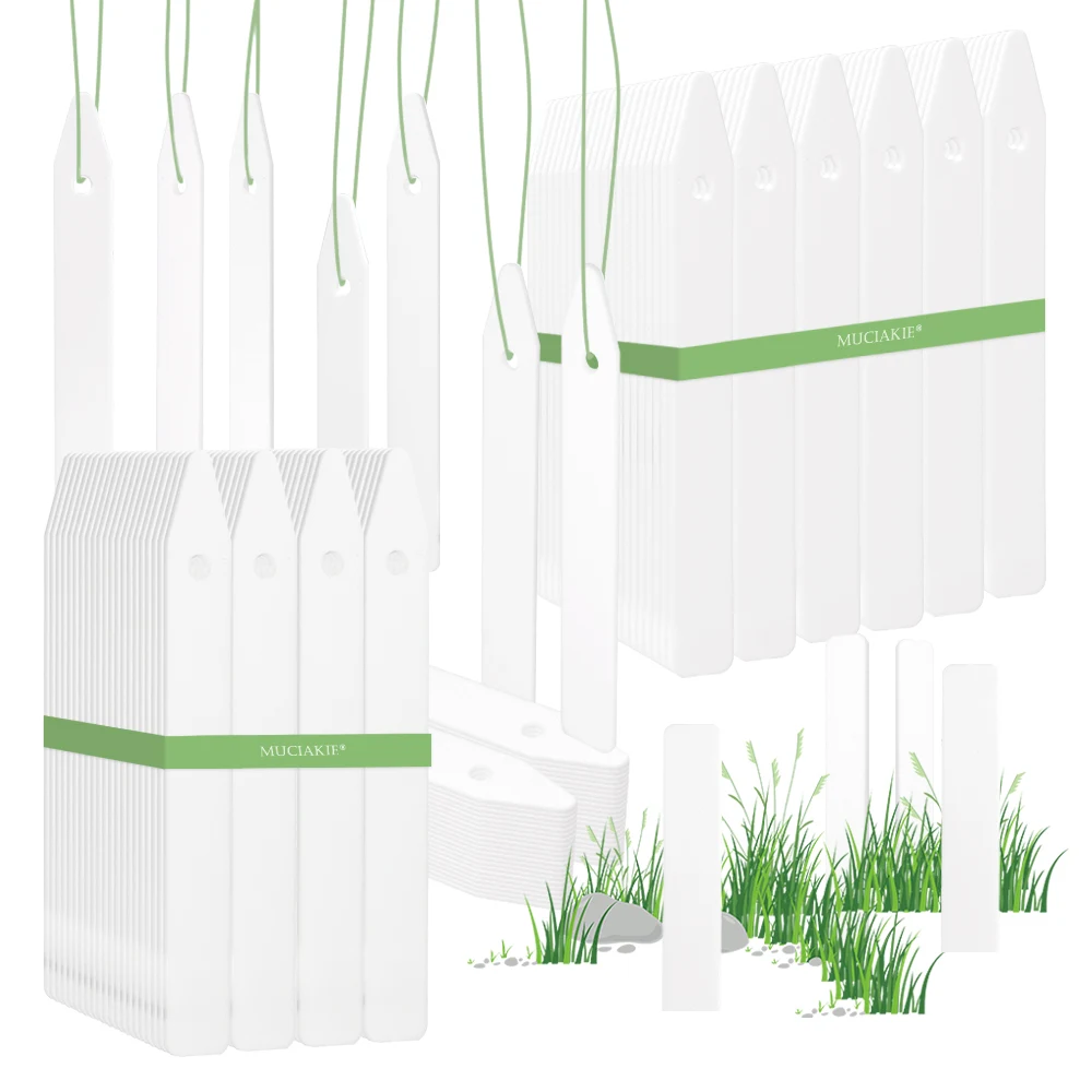 10-500PCS 10.3x1.3CM White Thickened Plant Labels Plastic Garden Tags Stakes Nursery Reusable Markers with Round Holes Hanging