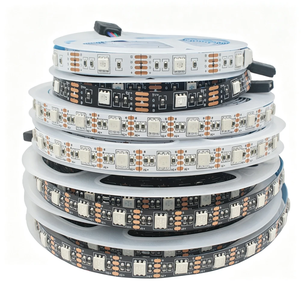 DC 5V 5050 RGB LED Strip Light Flexible Tape Lamp Waterproof White Black PCB 0.5m 1m 2m 3m 4m 5m 30LED/m 60Led/m With 4pin RGB