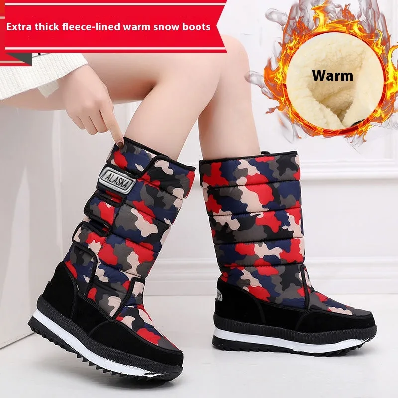 

Men Mid-calf Snow Boot Outdoor Waterproof -40° Keep Warm Couples Boots Non-slip Platform Women Shoes thick plush Big Size 36-47