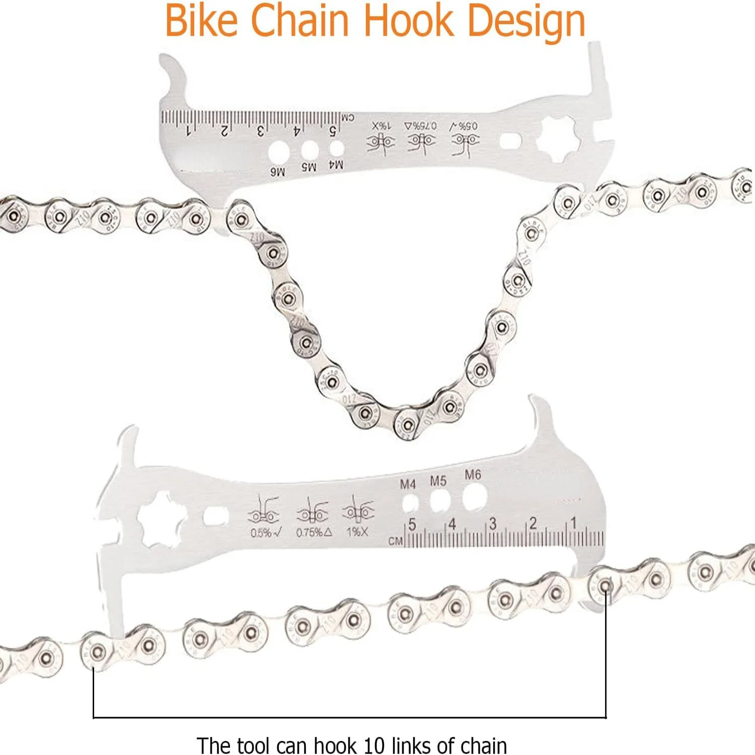 Bicycle Chain Checker - Chain Wear Indicator, Stainless Steel Bike Link Plier Chain Measuring Ruler Tool Bike Parts Repair Kit f