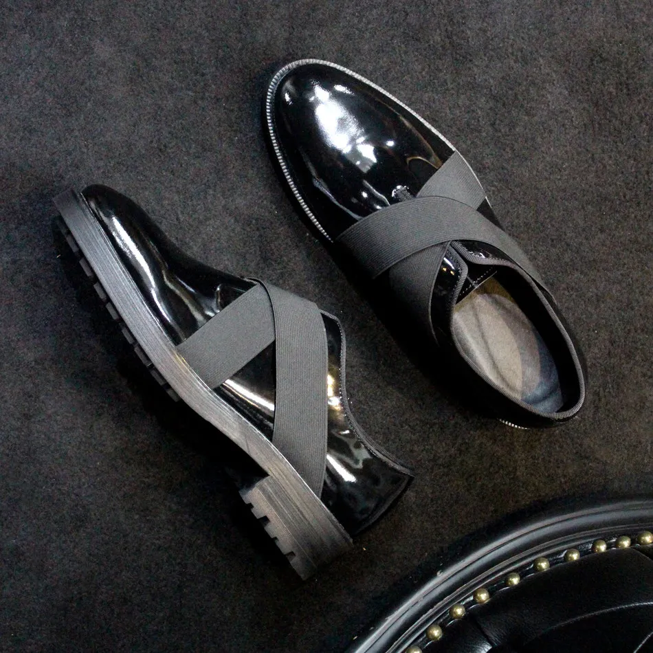 

Thick-soled Men's Shoes Gentleman's High-height Shoes Elastomy Bright Leather Black Fashion Shoes