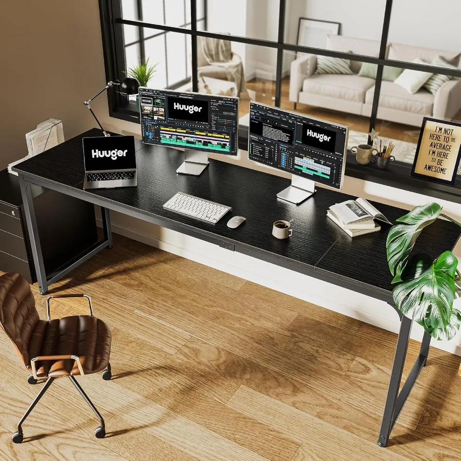 مكتب كمبيوتر 80 بوصة للمكتب المنزلي والدراسة، مكتب ألعاب كبير مع مساحة تخزين، مكتب عمل طويل وبسيط للكتابة يتميز بواسعة #6