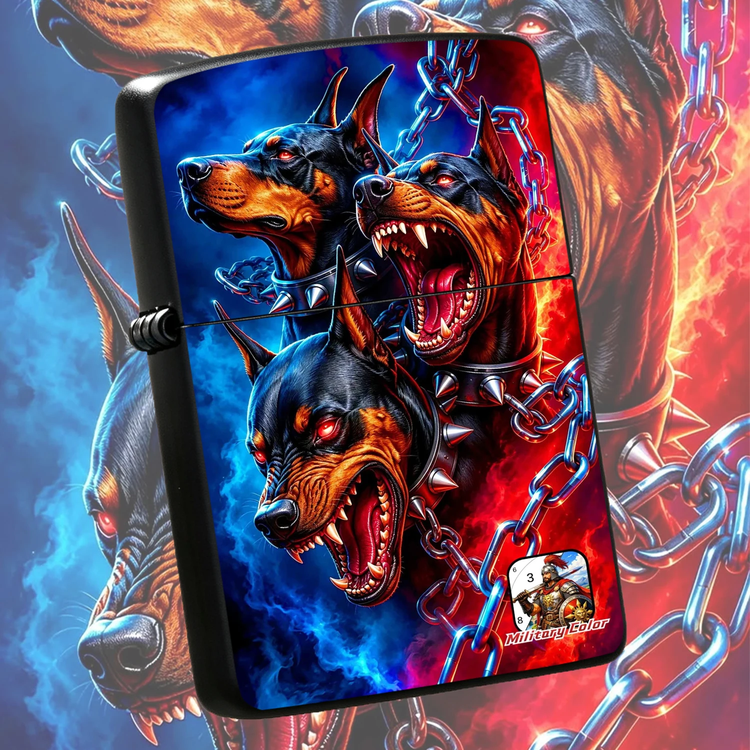 Title: Stylish Cerberus-Inspired Lighter, Cyber Red Blue Contrast Cool Doberman Pattern, Portable Trendy Accessory For Daily Outdoor Camping Travel, Unique Practical Creative Gift For Friends And Hobbyists In All Scenarios A Humorous And In