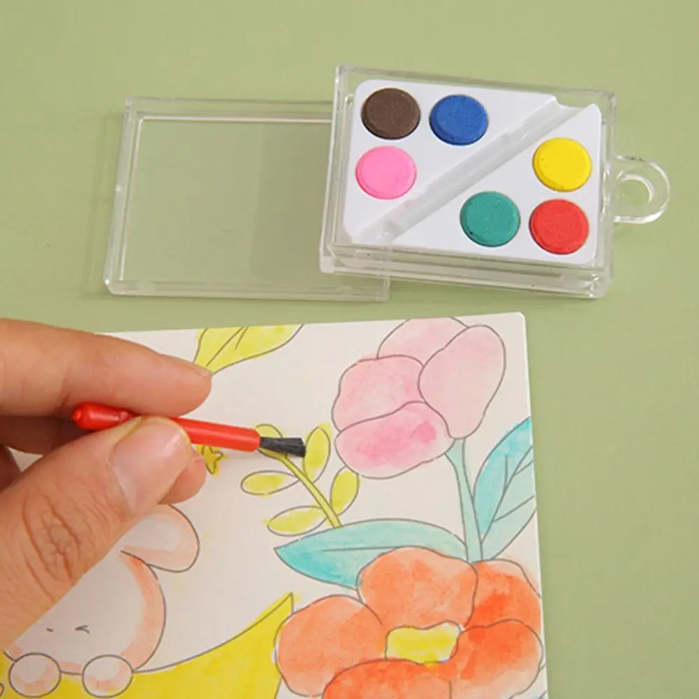 Portable with Painting Brush Watercolor Paint Set 6 Colors Solid Oil Painting Kit Washable Painting Pigment Set Prizes