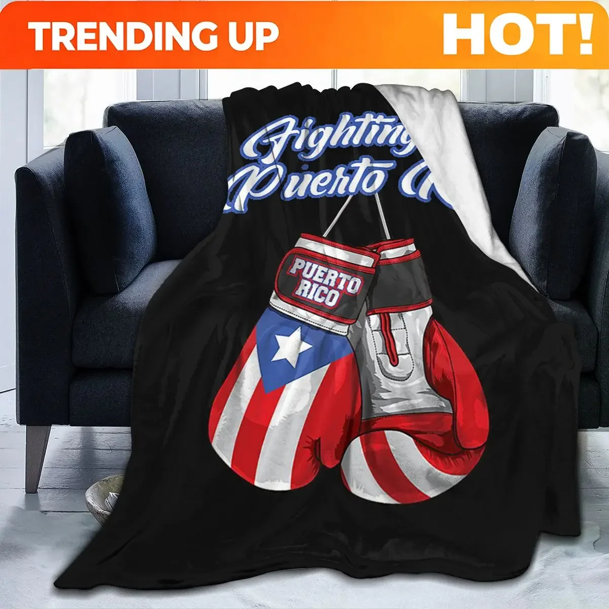 Custom Fighting For Puerto Rico Boxing Gloves Blanket 3D Print Throw Blanket Warm Super Soft Cozy Lunch Break Blanket For Sofa