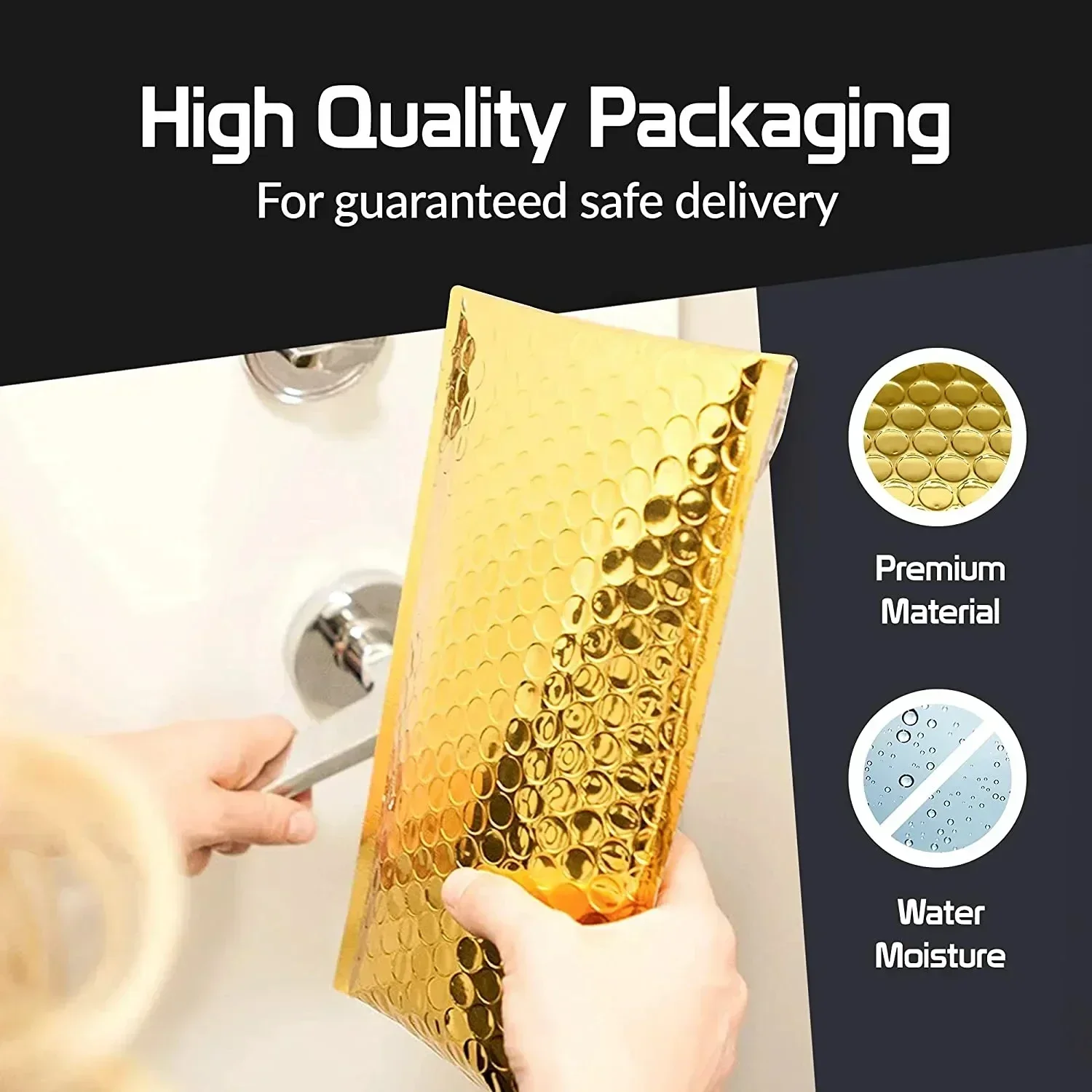 Golden Gift Waterproof Padded Mailers Envelopes 50pcs/lot Bags Packaging Bubble for Thicken Bag Postage