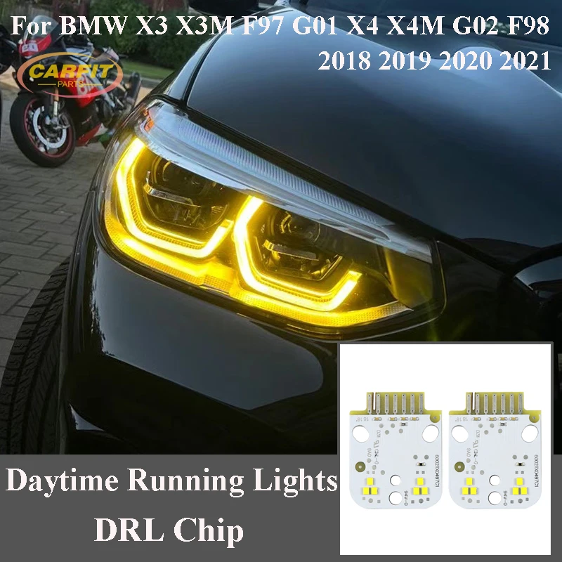 

Желтые платы DRL Angel Eyes для BMW X3 X3M G01 F97 X4 X4M G02 2018-2021 Светодиодные фары DRL Модули дневных ходовых огней Чип