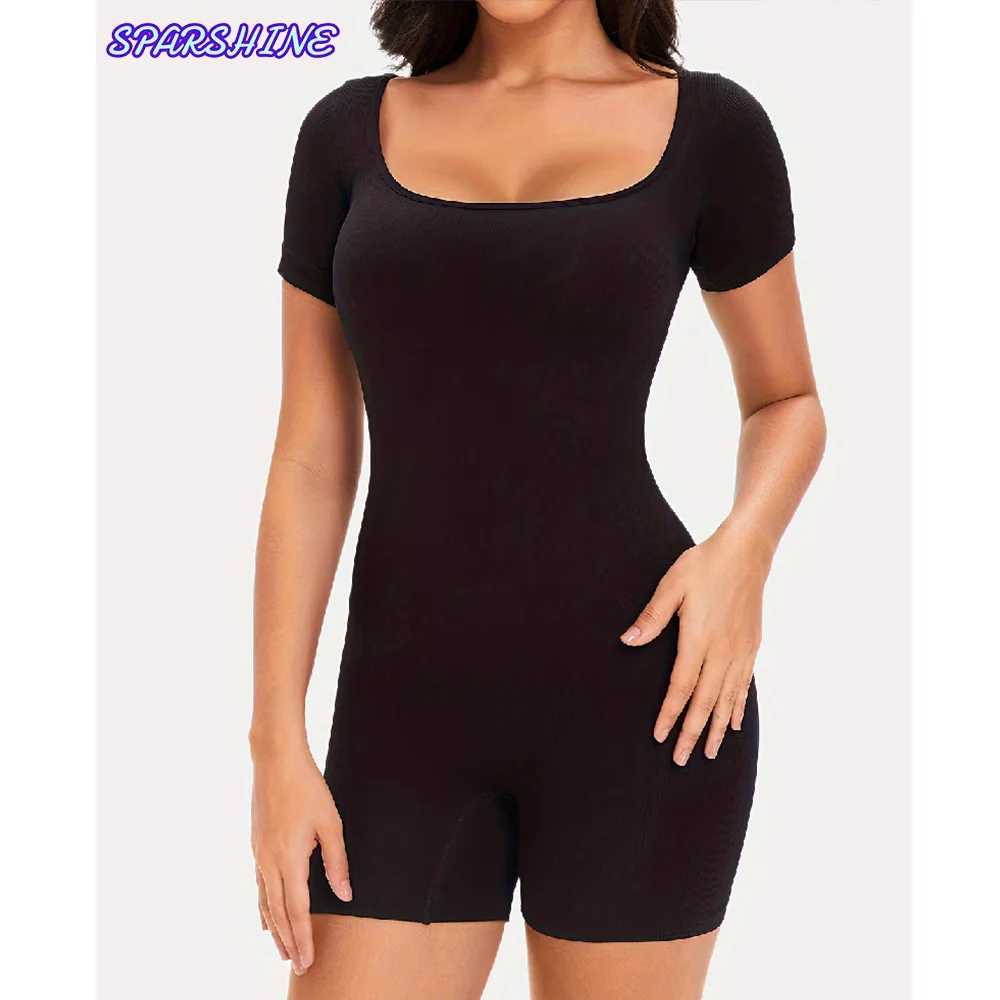 Ropa moldeadora de gran tamaño para mujer, moldeador de cuerpo y compresión abdominal, mono de yoga sin costuras de manga corta, abrazando el cuerpo