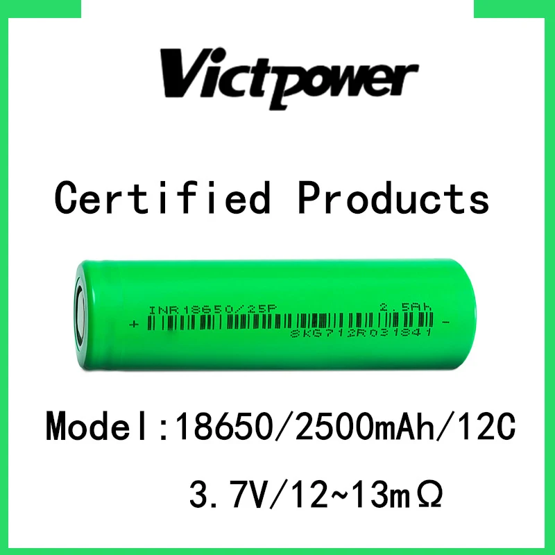 Victpower Grade A Real Capacity 18650 3.7V 2500mAh LI Ion Battery 12C 30A Discharge Rechargeable Cell for Electronic Bike power