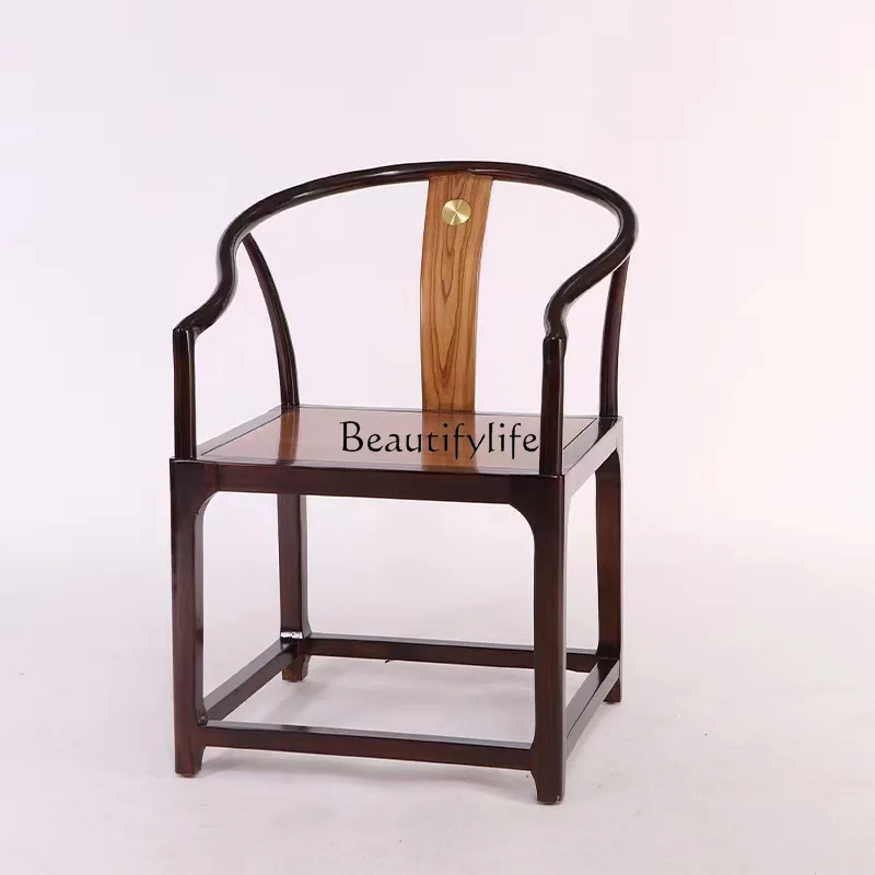 

Solid wood circle tea Taishi casual dining chair armrest backrest new Chinese modern simple light luxury