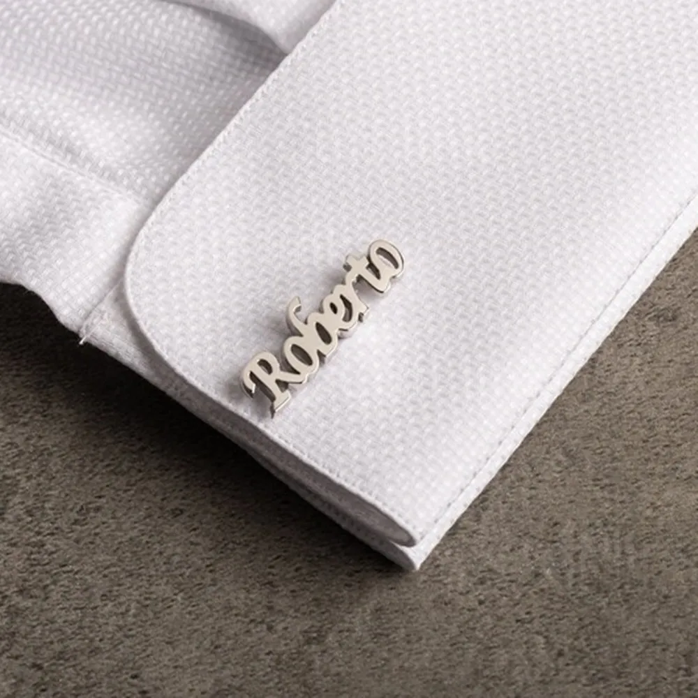 Custom Cursive Name LOGO Cufflinks Stainless Steel Personalized Nameplate Cuff-Button Handmade Groom Gift