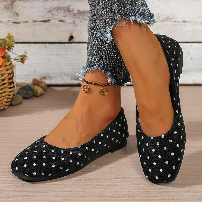 Stilvolle Mary-Jane-Schuhe mit Polka Dots, bequeme Slip-on-Flachschuhe mit quadratischer Zehenpartie, neue Sommer-elegante Abend-Loafer für Damen in Übergröße