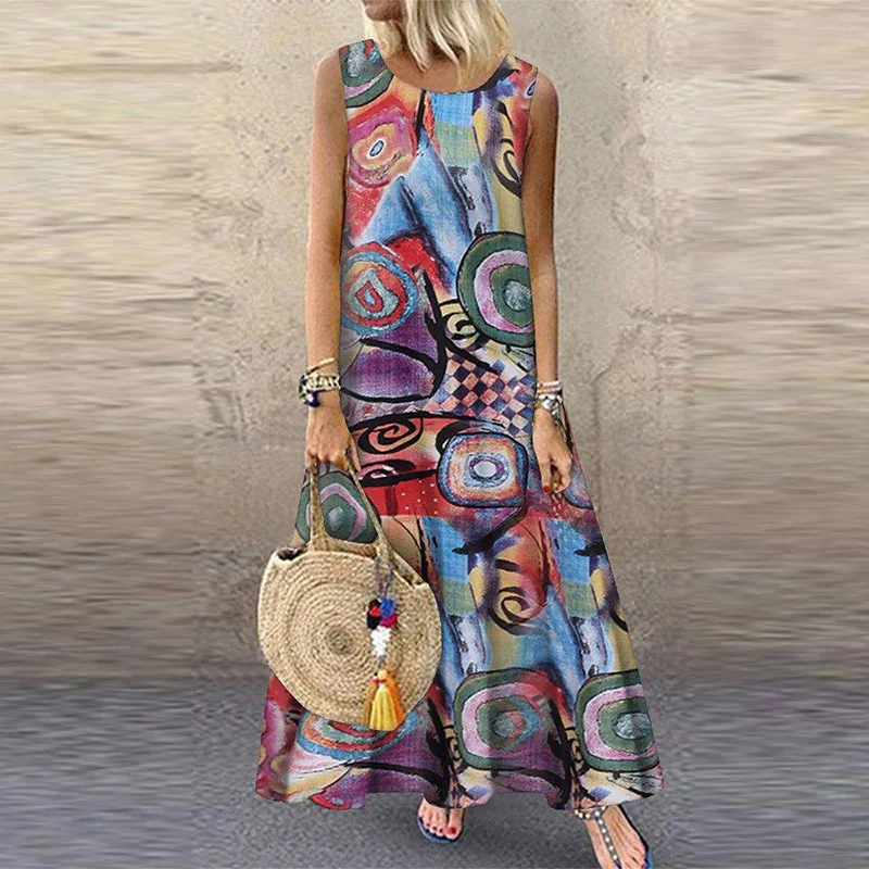 Sleeveless dress with pocket for women, round neck, casual, plus size, 8XL, 7XL, 6XL, fashion, new, summer
