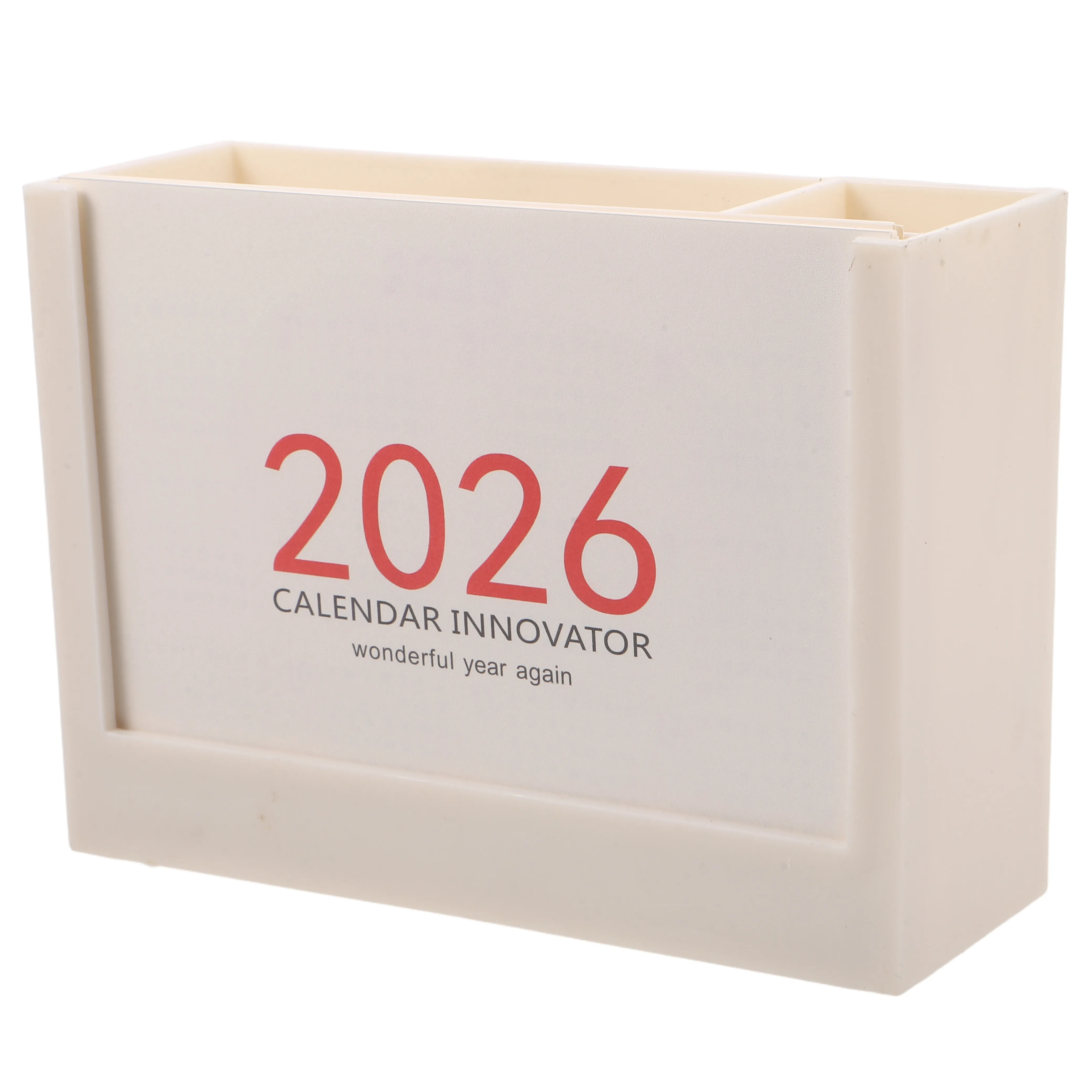 

Decorative Desktop Organizer with Calendar and Pen Holder 2-in-1 Multi-Compartment Pencil Rack for Office School Stationery