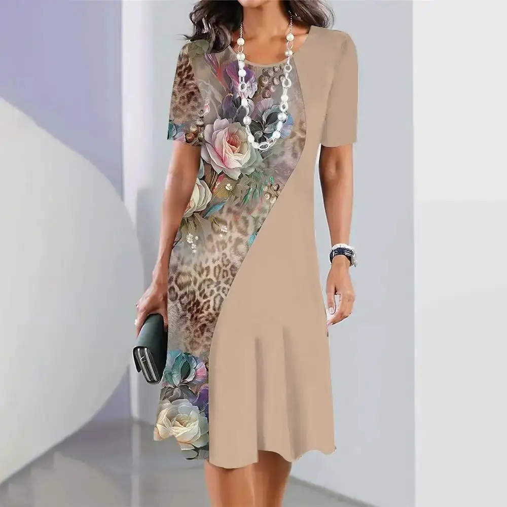 Camiseta Or Sve para mujer Dr Casual cintura media falda acampanada tela de poliéster redonda Ne Basic Sle temporada de primavera