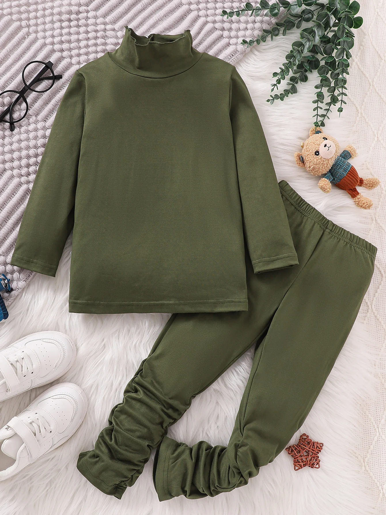 Boys' Spring Autumn Winter Versatile Semi-High Collar Casual Two-Piece Set Comfortable All-Season Clothing for Kids