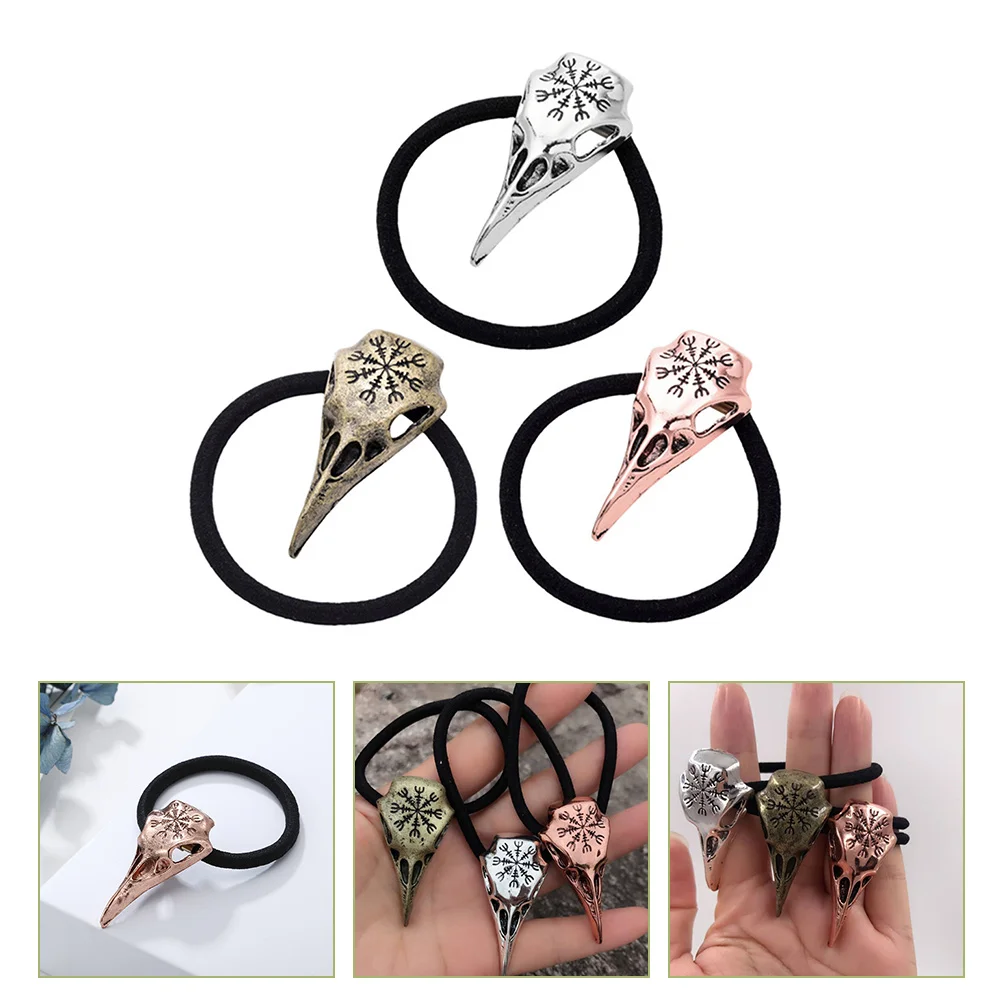 

3 Pcs Skull Rope Hair Ribbons Ties Halloween Accessories for Women Headgear Goth Alloy Ponytail Holders Child