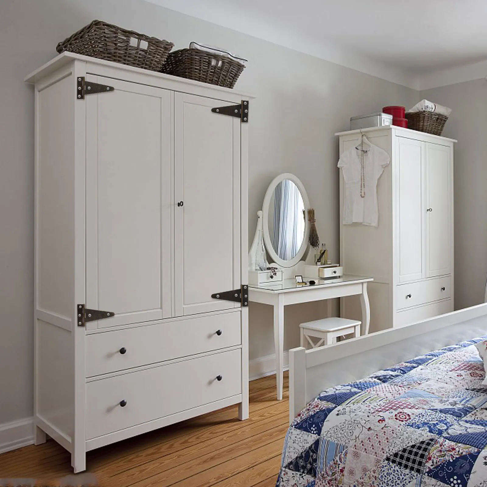 

6 pcs Bronze Strap Hinge Heavy Duty Rust Resistant For Wood Cabinet Door Furniture Diy Home Hardware Light Duty Barn