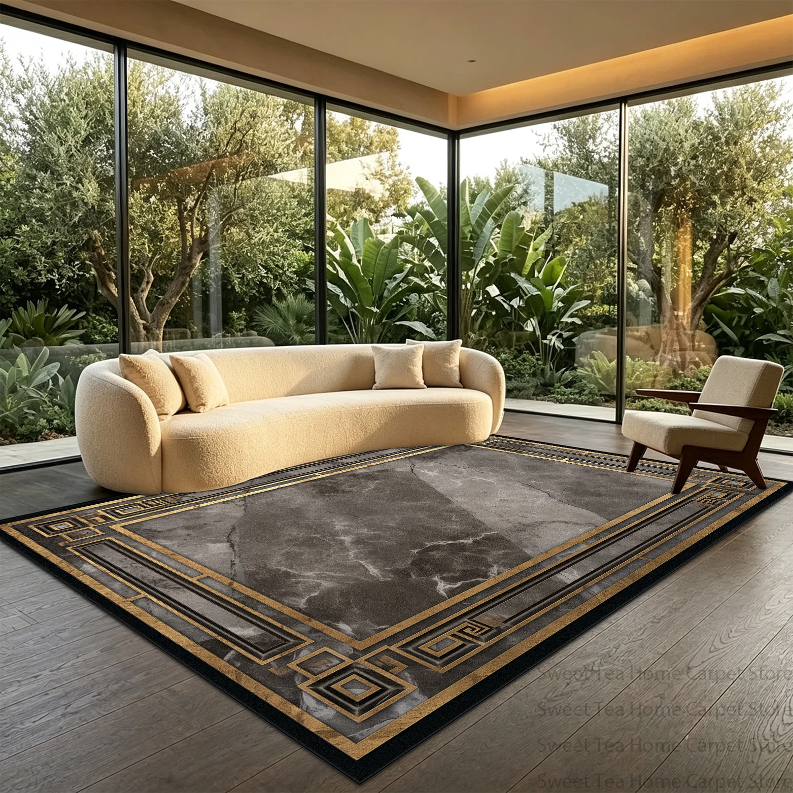 Black Modern Marble Style Living Room Carpet Antiskid Washable Rugs for Bedroom Soft Fluffy Home Decoration Rug Mat Customizable