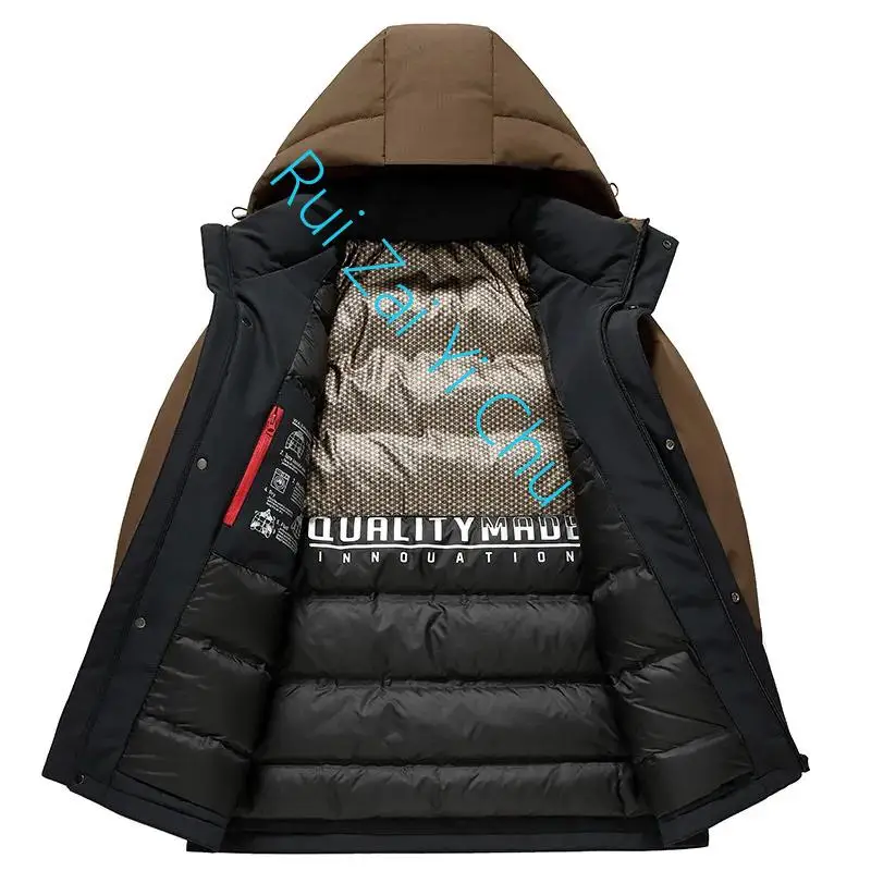 2024 Winter New Fashion Hooded Men\'s Color Block Thickened Cold-Proof Men\'s Short Goose Down Jacket