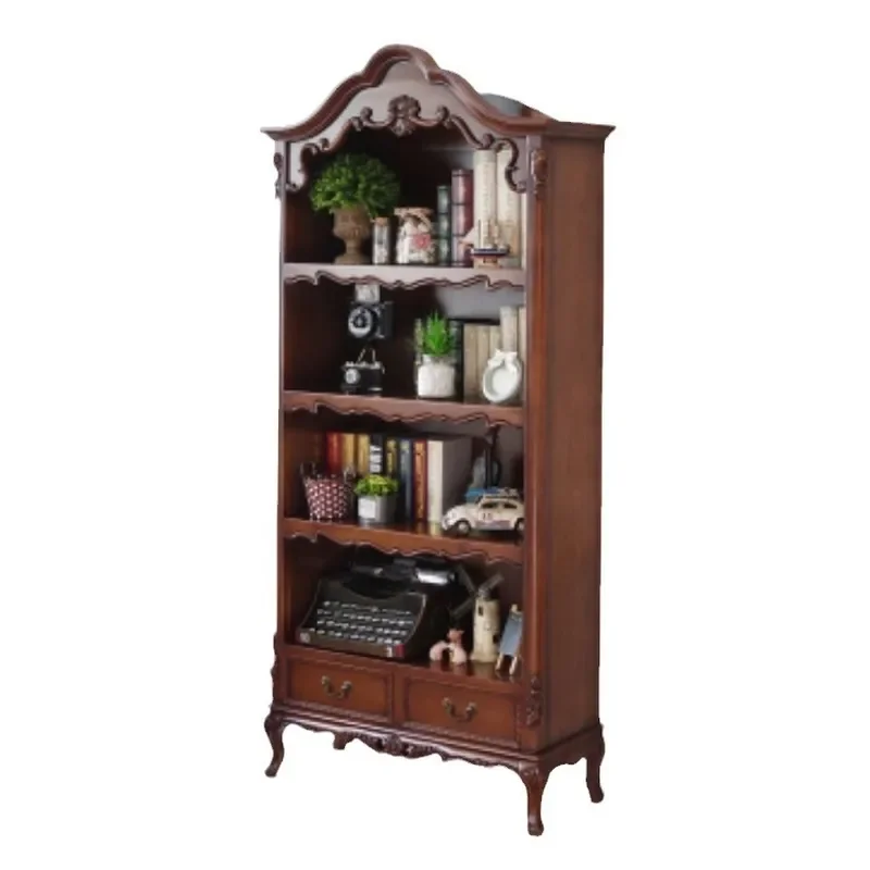 Thickened Solid‑Wood American European Combination Bookshelf Simple Modern Storage Locker For Living Room Household Decor