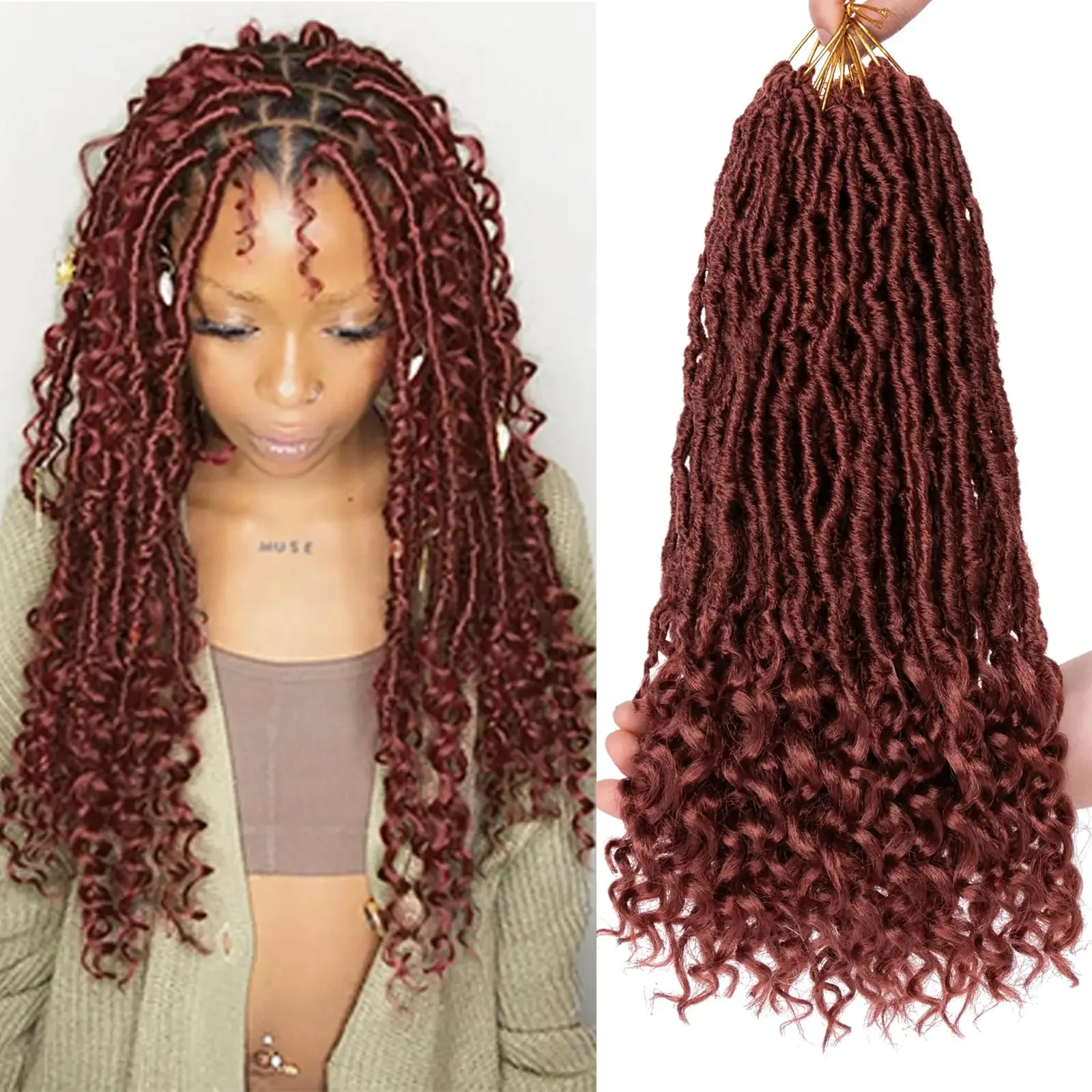 Goddess Locs Crochet Hair 18/24 Inch 8 Packs Pre Looped Crochet Faux Locs With Curly Ends Ombre Faux Locs Crochet Hair for Women