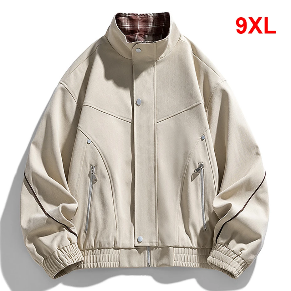 

9XL Plsu Size Stand-up Collar Cargo Jacket Men Fashion Casual Colid Color Jacket Male Coat Big Size 9XL