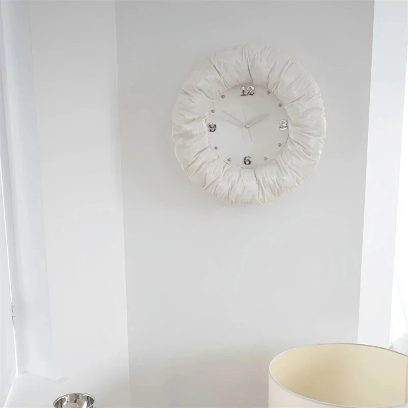 Korean Ins Fabric Wall Clock Creative Pleated Soft Bag Clock Silent Puff Cloud Clock For Bedroom Living Room Home Wall Decor
