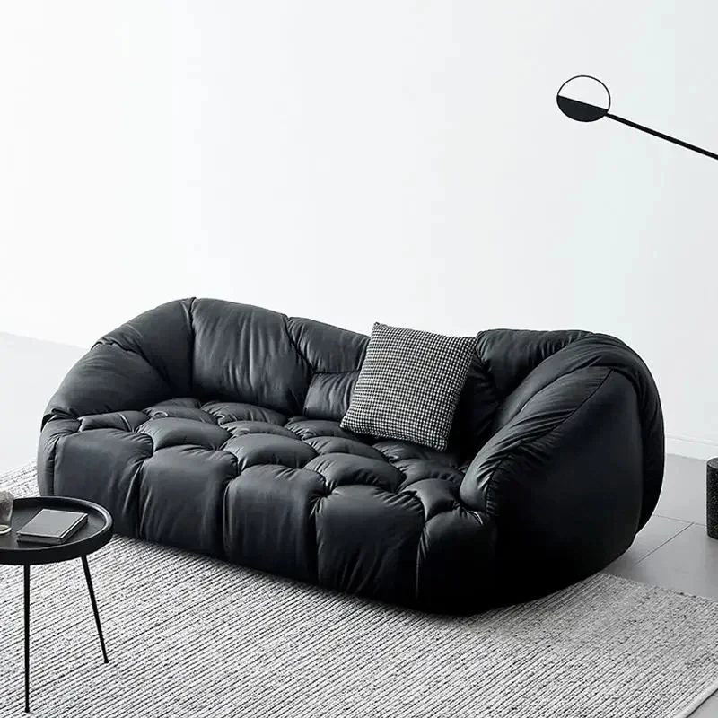

high quality minimalist cloud sofa three person black leather retro small apartment