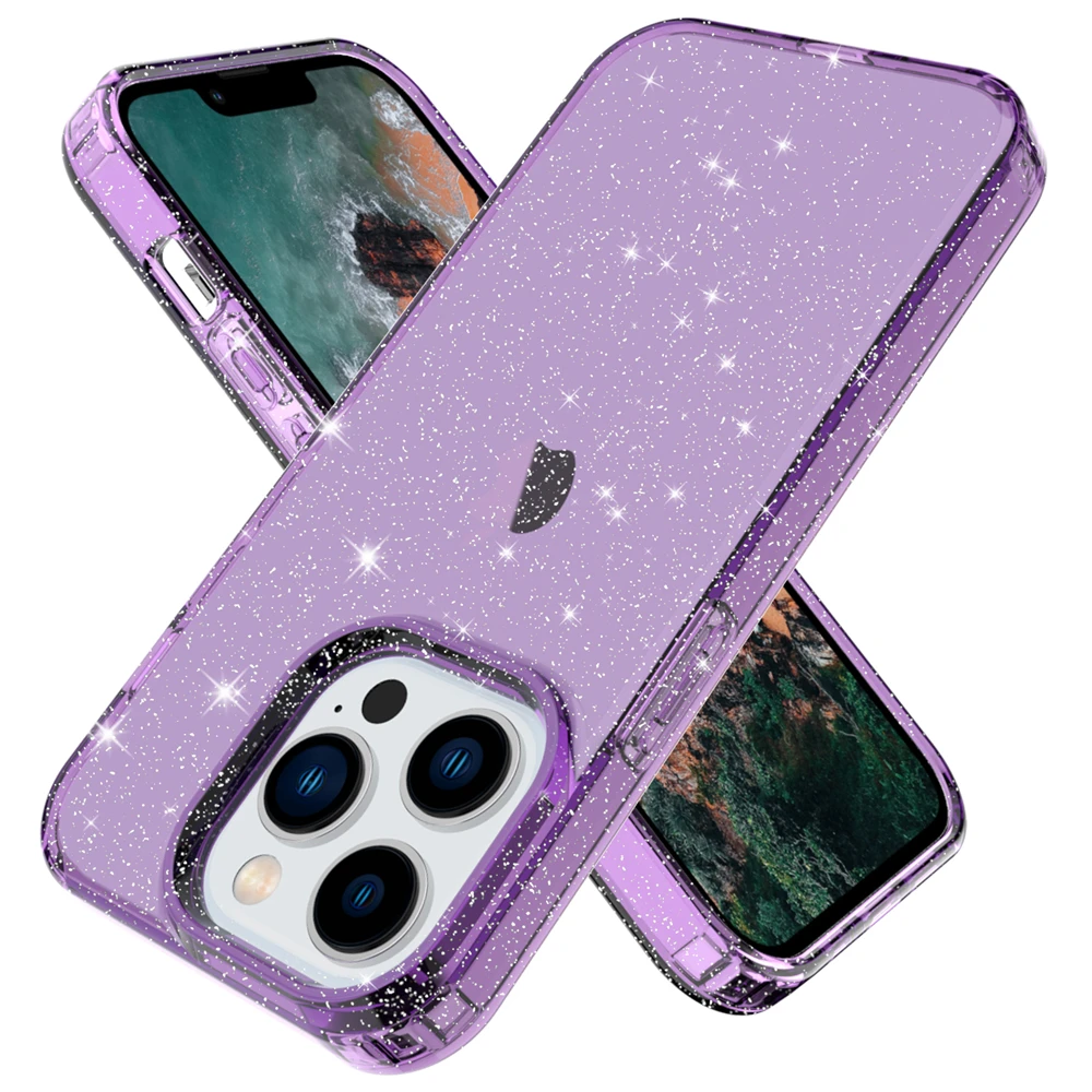 Shockproof Thick Soft Silicone Glitter Clear Back Phone Case for iPhone 15 14 Plus 13 12 Pro Max Shock Absorbing Bumper Cover