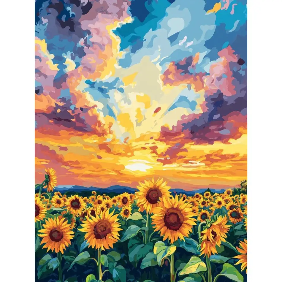 RUOPOTY Sunflowers And Sunset Diamond Painting Kits Original Gifts Diamond Art Embroidery Landscape Full Round Paint By Diamonds