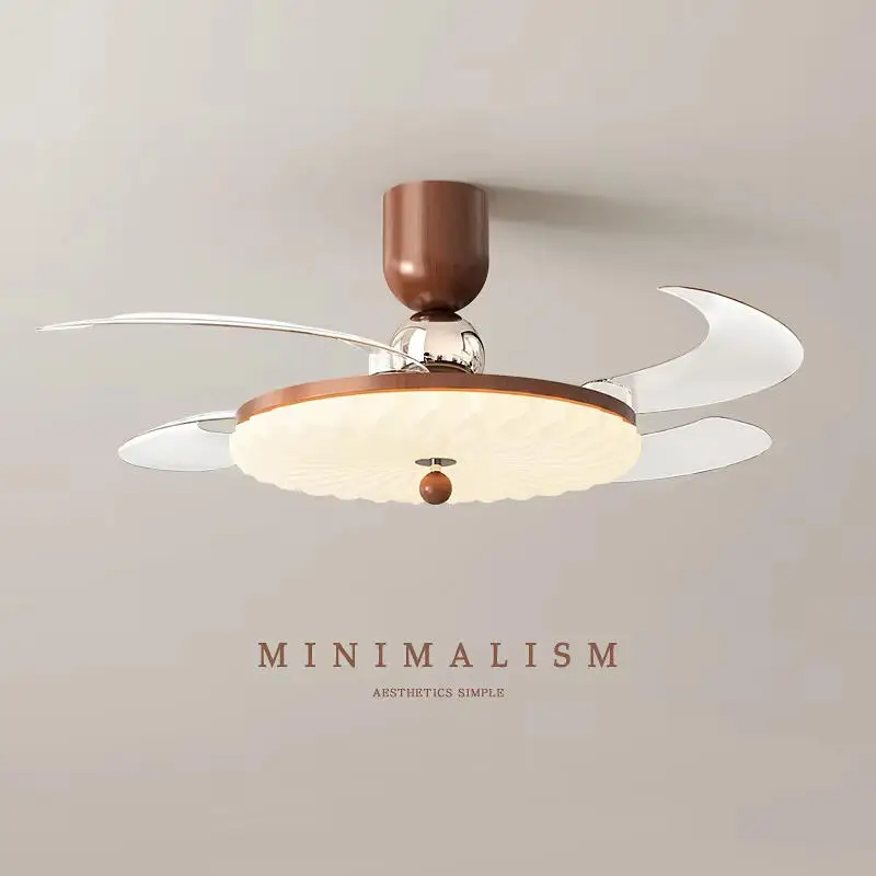 Retro Walnut ceiling Fan Light Wireless Remote Control Smart Ceiling Fan Retractable Hidden Thin Quiet Ceiling Fan Lamp 42 inch