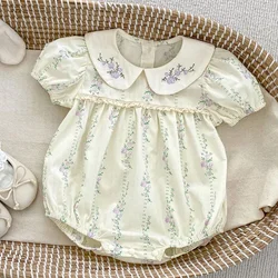 0-24M Baby Girl Clothing 2025 New Summer Newborn Baby Girl Romper Purple Embroidered Flowers Cotton Toddler Baby Girls Jumpsuit