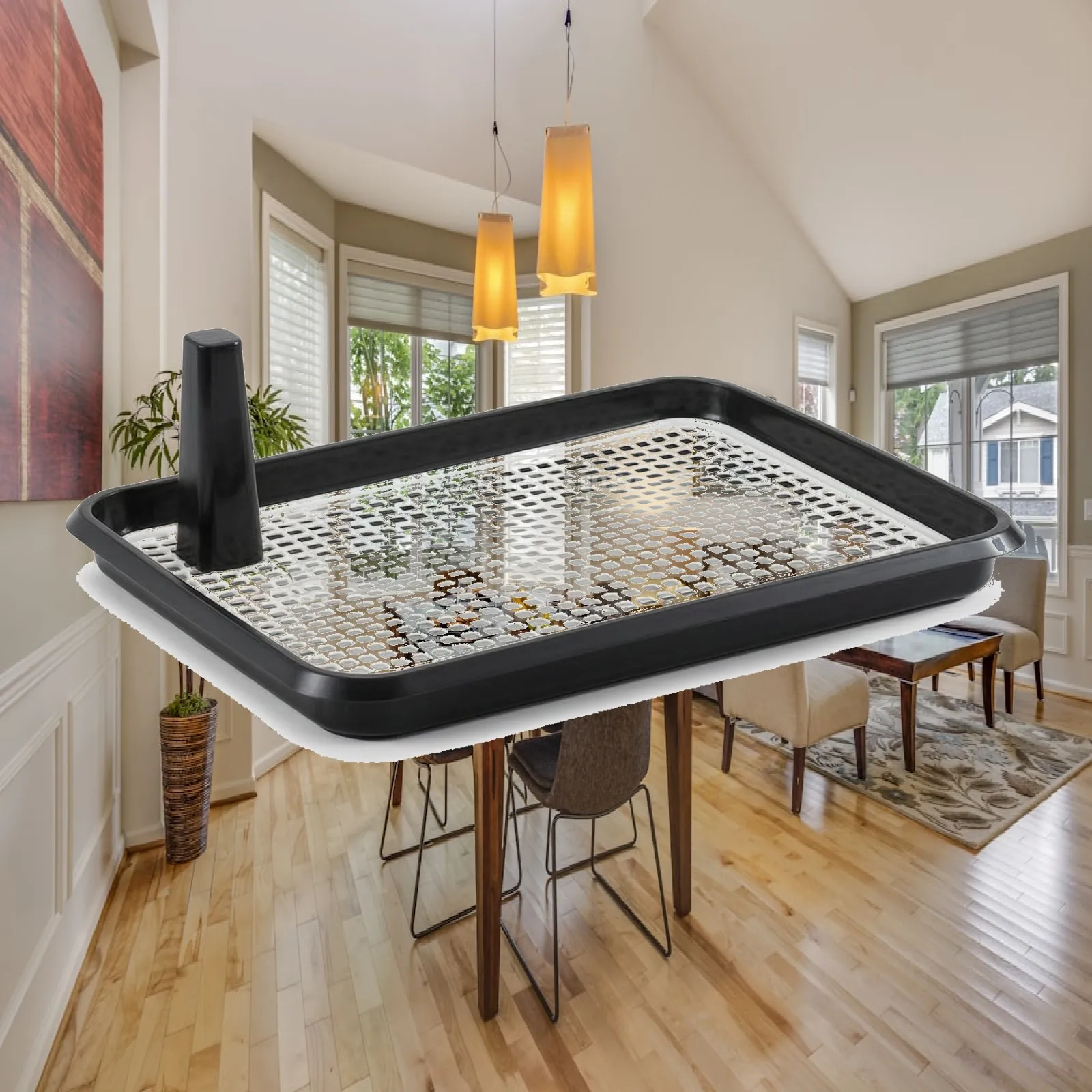 Indoor Pet Restroom Tray with Vertical Wall and Quick Drain Grid for Puppy Training Balcony Apartment Compact