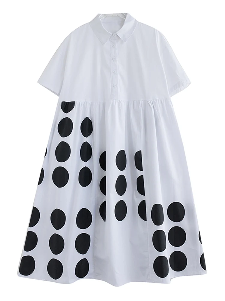 Black Vintage Polka Dot Shirt Dresses For Women Summer New In Short Sleeve Loose Casual Long Dress Fashion Elegant Clothes 2024