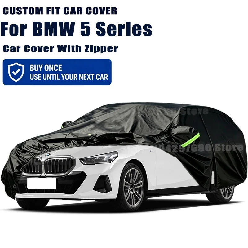 For BMW 5 Series Outdoor Full Car Cover With Zipper Snow Cover Sunshade Waterproof Dustproof Exterior Protection