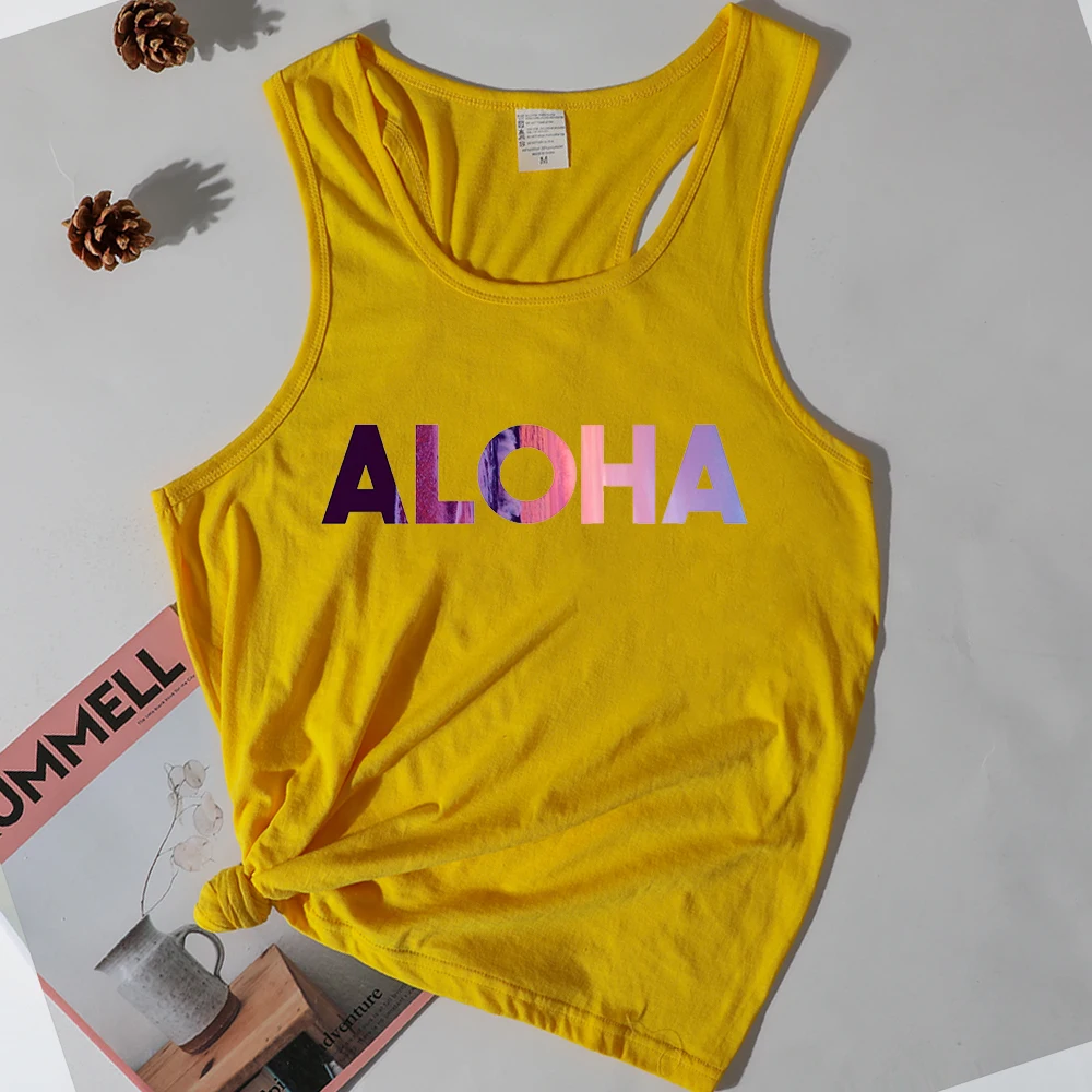 

Hawaii Beach Tank Top Women 202 Summer Hawaii Tops Women Clothing Print White Top Classic Vintage Sunset Black Letter L M