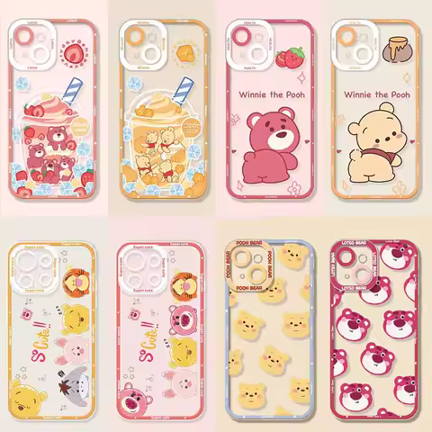 Disney Winnie the Pooh Lotso Case For Samsung Galaxy S24 S23 S22 Ultra S21 S20 FE Note 20 10 Plus A15 A25 A35 A55 Clear Capa
