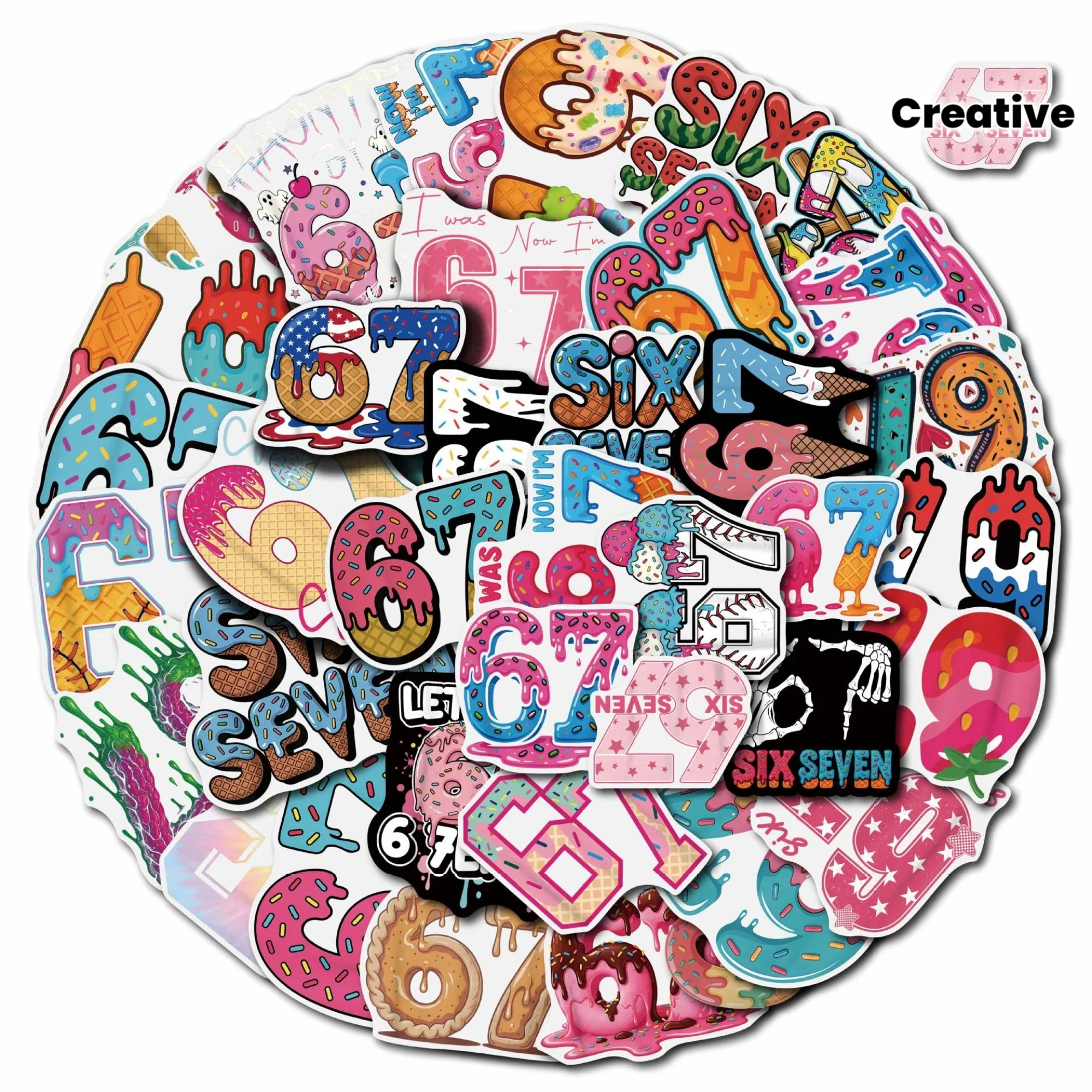 50pcs Retro 80s 90s 67 Number Stickers - Vintage Graffiti Doodle Decals Suitable for DIY Crafts, Laptop, Scrapbook, Party Decor