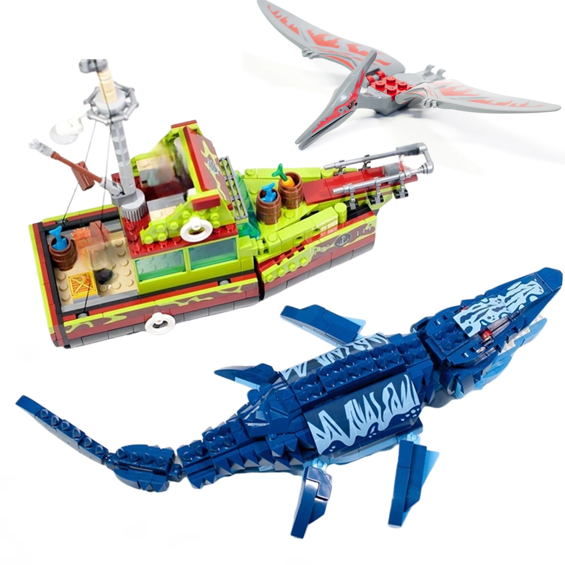 Moc Jurassic Dinosaur Alive Ship Toys Bouwsteen Ontsnapping uit de oceaan Mosasaurus Montagestenen Educatieve sets Kinderen Cadeau