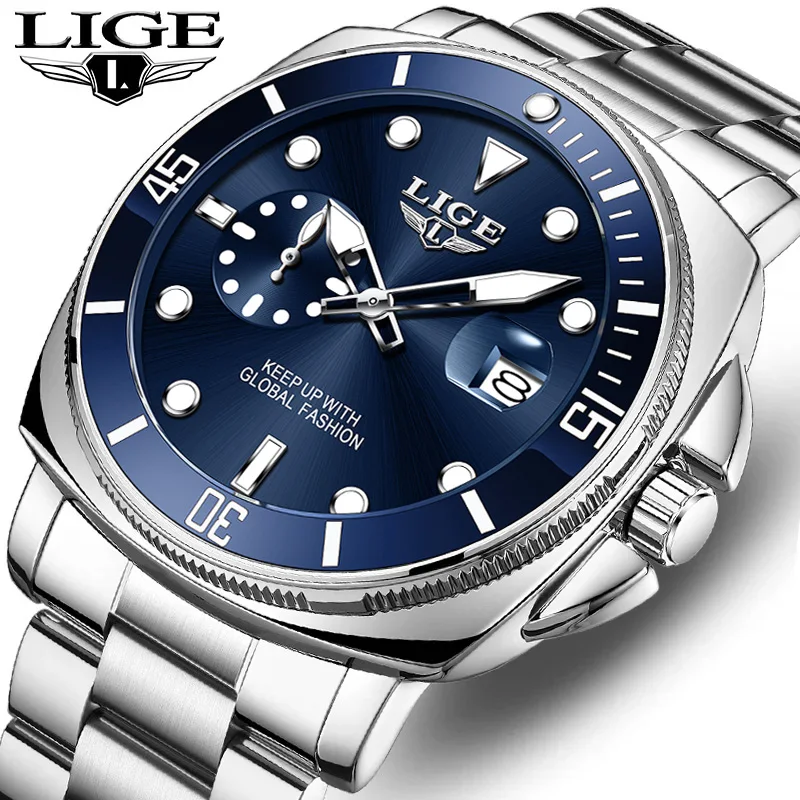 LIGE Herrenuhr Neue Mode Sport Wasserdicht Einfach Kreativ Herrenuhren Quarzuhr Silikonarmband Sport Wasserdichte Uhr+Box