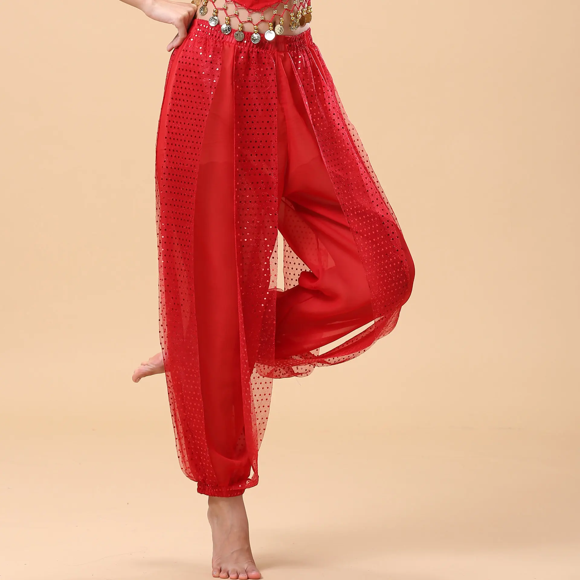 Chiffon Belly Dance Harem Pants Arabic Halloween Lantern Shiny Sequins Pants Fancy Pants Bloomers Trousers For Dancing Women