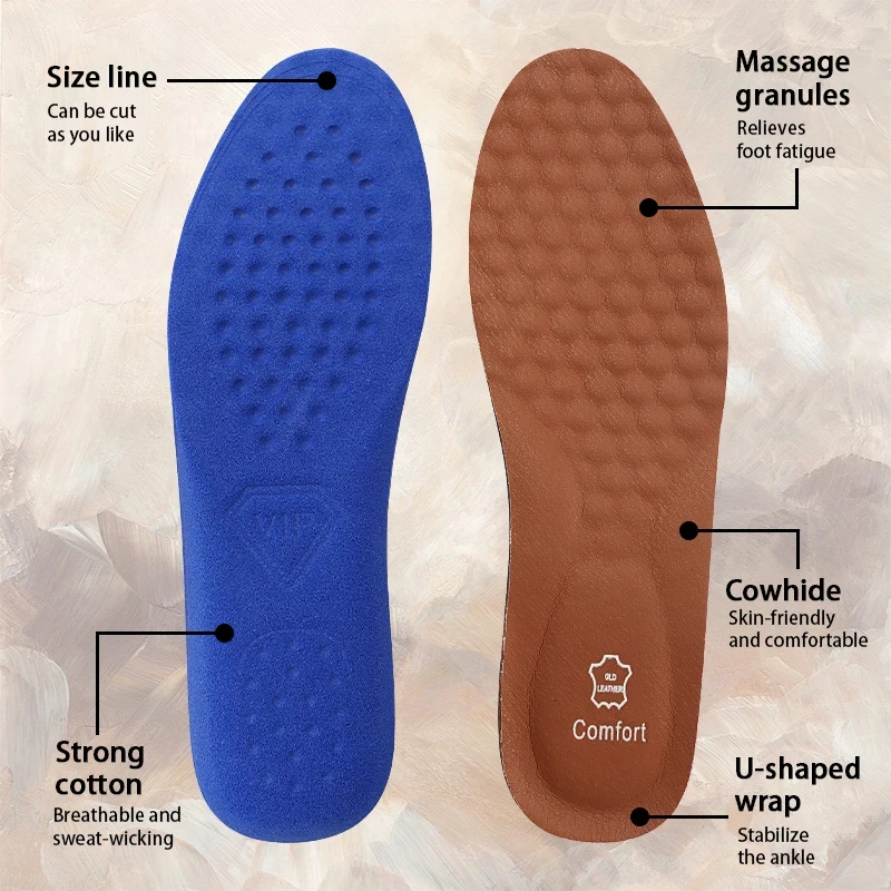 Premium Leather Shoe Insole with Orthopedic Arch Support for Flat Feet Plantar Fasciitis Shock-Absorbing Cushion Protector for C