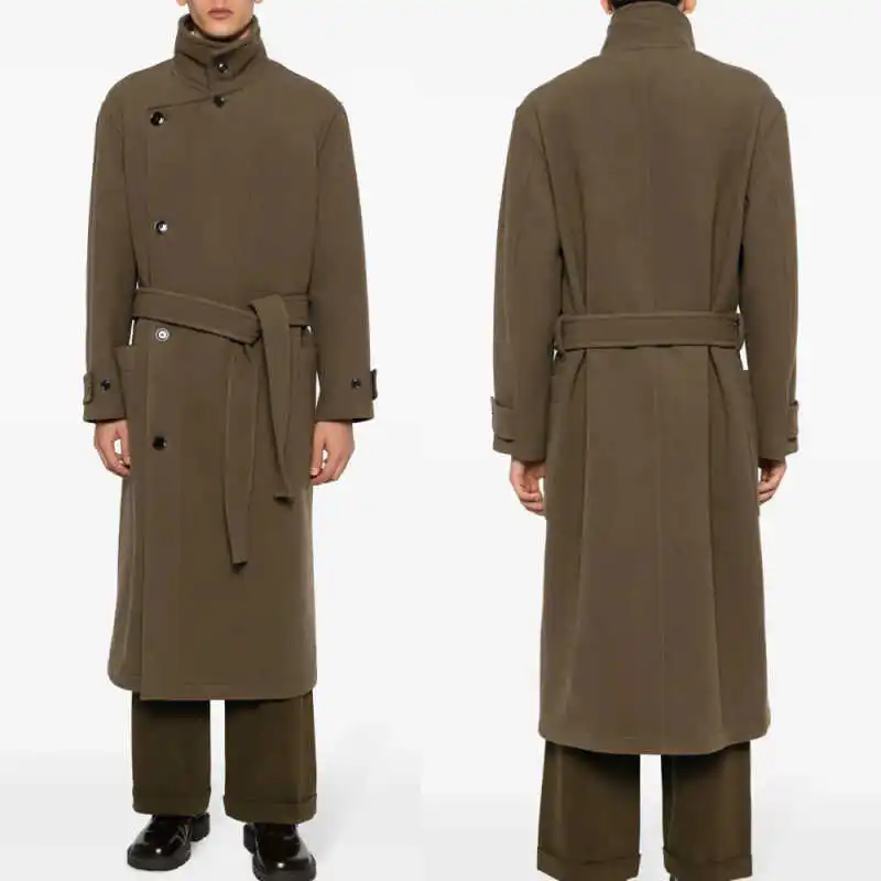 

Handsome Men Coat Single Breasted Long Sleeve Trench Coats Wool Blend Winter Warm Business Blazers Customized High Quality